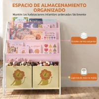 AIYAPLAY Librería Infantil de 4 Niveles Estantería para Libros con 3 Estantes 2 Cajones de Tela con Diseño de León Blanco(m-4)