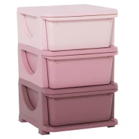 HOMCOM Organisateur de jouets pour enfants avec tiroirs à 3 niveaux, boîtes de rangement en plastique, 37 x 37 x 56,5 cm, rose(m-1)