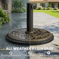 Outsunny 9kg Garden Parasol Base, Round Resin Cast Iron Effect Sun Umbrella Base, Outdoor Umbrella Stand for 38mm or 48mm Outdoor Umbrella Poles, Bronze Tone(m-5)