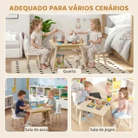 AIYAPLAY Conjunto de Mesa e 2 Cadeiras com Encosto em Forma de Ursinho e Compartimentos Ocultos Madeira e Branco(m-7)