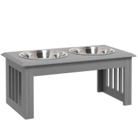 PawHut Comedouro Elevado para Cães com 2 Tigelas Removíveis em Aço Inoxidável, 58,4x30,5x25,4 cm, Cinzento(m-1)