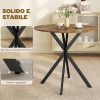 HOMCOM Tavolo da Pranzo Rotondo Stile Industriale con Gambe a Croce in Acciaio, Ø80x75 cm, Marrone Rustico(m-6)