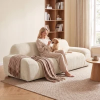 HOMCOM 3-Sitzer-Sofa, abgerundet und rahmenlos, mit großzügiger Sitzfläche, dick gepolstert, keine Montage, cremeweiß(m-8)