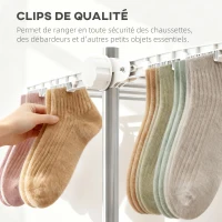 HOMCOM Étendoir à Linge 4 Niveaux, Sechoir a Linge avec 6 Roulettes, Pliable, Cadre en Acier Inoxydable et Ailes Latérales, pour Intérieur Extérieur, 142 x 55 x 172 cm, Blanc(m-8)