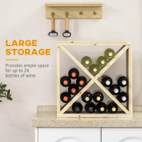 HOMCOM 24 Bottles Wine Rack, Solid Wood Wine Holder Stand, Natural Wood Finish(m-4)