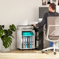 HOMCOM 2-Tier Printer Stand with Storage, Under Desk Printer Cart on Wheels, White(m-7)