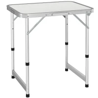 Outsunny Campingtisch Klapptisch Universaltisch Koffertisch Gartentisch Falttisch höhenverstellbar Alu + MDF Weiß 60 x 45 x 47,5/64 cm(m-1)