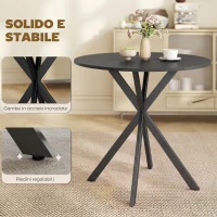 HOMCOM Tavolo da Pranzo Rotondo Stile Industriale con Gambe a Croce in Acciaio, Ø80x75 cm, Nero(m-6)