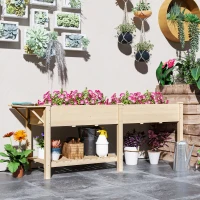 Outsunny Jardinière sur pieds carré potager de jardin sur pieds 2 bacs tablette étagère inférieure 207 x 59 x 78 cm bois naturel(m-10)