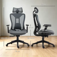 Vinsetto Silla de Escritorio de Malla con Reposacabezas Ajustable Soporte Lumbar y Reposabrazos 3D 70x66x128 cm Gris(m-3)