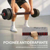 HOMCOM Kit Haltères Musculation 2-en-1, Lot de 2, 25 kg, poids réglable - Barres incluses - entraînement Musculaire & haltérophilie - HDPE Noir Rouge(m-5)
