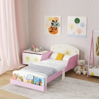 AIYAPLAY Pat pentru copii 3-8 ani, jos, din lemn, cu spațiu de depozitare și laterale de protecție, 150x77x60 cm, roz(m-10)