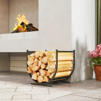 Outsunny Range-bûches porte buche de cheminée incurvé robust pour intérieur et extérieur, cadre en métal, 43 x 33 x 38 cm, noir(m-10)