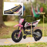 AIYAPLAY Moto elétrica infantil moto cross para crianças de 3 a 6 anos 2 motores 12V velocidade 5 km/h 109,5x60x72,5cm rosa(m-3)