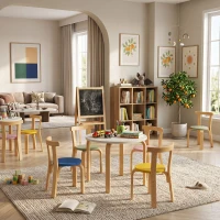 AIYAPLAY Set masă și scaune pentru copii 3-8 ani, 5 piese, cu margini rotunjite, din lemn multicolor(m-7)