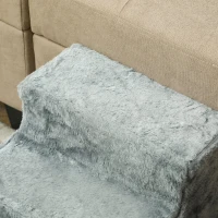 PawHut scară pentru câini cu 3 trepte, pentru câini și pisici de până la 4,5 kg, din catifea, husă detașabilă și lavabilă, gri deschis(m-8)