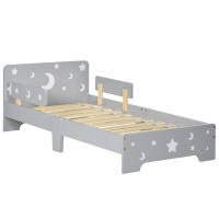 ZONEKIZ Lit pour enfants de 3 à 6 ans design étoiles et lune sommier à lattes inclus chambre moderne 143 x 76 x 49 cm gris