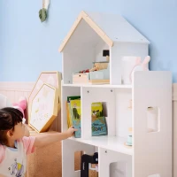 ZONEKIZ Three-Tier Toy Storage Shelf, Kids Bookcase, with Six Cubes, for Playroom, Bedroom - White(m-7)