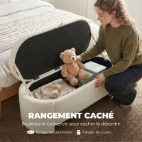 HOMCOM Banc de rangement, bout de lit ovale en polaire Teddy avec assise large, 129 x 48,5 x 44 cm, crème(m-5)