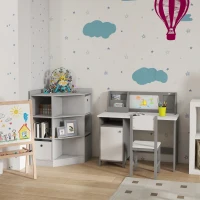 HOMCOM Kids Table and Chair Set w/ Whiteboard - Grey(m-10)