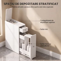 HOMCOM Dulap Baie Slim cu 2 Sertare și Compartiment Deschis, 16x48x58 cm, Alb(m-5)