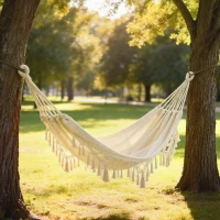 Outsunny Hamac Exterieur Bohème, Hamac de jardin Suspendu avec Frange et Sac de Transport extra large 288 x 150 cm, Beige(m-9)