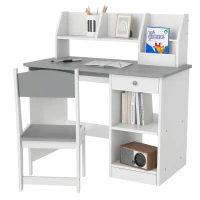 ZONEKIZ Bureau enfant avec chaise ergonomique avec clavier coulissant tiroir niches et étagères ouvertes 90 x 45 x 90 cm gris(m-11)