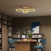 HOMCOM 4-Ring LED Ceiling Light, Flush Mount Ceiling Light with 3 Colour Temperatures, Gold Tone(m-9)