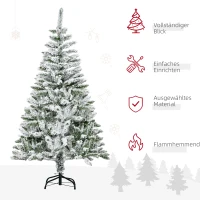 HOMCOM Künstlicher Weihnachtsbaum, Schnee-Effekt, flammenhemmend, Scharnierkonstruktion, Grün/Weiß(m-4)