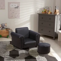 HOMCOM Kindersessel mit Fußhocker Kindercouch Kindersofa Minisofa für 1,5-3 Jahre Kinder Kindermöbel Holz Schwarz 54 x 42 x 41 cm(m-10)