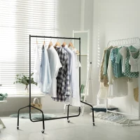 HOMCOM Portant à Vêtements avec Roulettes Tringle a Vêtement solide Charge 140 Kg 150 x 60 x 170 cm Porte-Manteau en acier noir(m-10)
