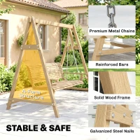 Outsunny 2 Seater Garden Swing Seat, Wooden Swing Chair Bench with Cup Holders for Outdoor Porch Patio, Natural(m-5)