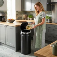 HOMCOM 42L Automatic Motion Sensor Rubbish Bin with Fingerprint Resistant, Stainless Steel, Black(m-8)