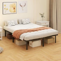 HOMCOM Estructura de Cama 140x190 cm con Marco de Acero Láminas de Álamo y Espacio de Almacenamiento Carga 500 kg Negro(m-4)