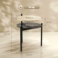 HOMCOM Măsuță laterală rotundă cu poliță deschisă din sticlă pentru spații mici, living, dormitor, 41,8 x 39,8 x 53,5 cm, stejar(m-3)