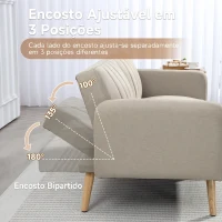 HOMCOM Sofá-cama de 2 Lugares em Linho Sintético com Encosto Ajustável e Braços Desmontáveis 173x75x73 cm Bege(m-5)