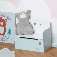 HOMCOM Panca Contenitore con Schienale in Legno per Bambini da 3-6 Anni, 60x30x50 cm, Azzurro(m-2)