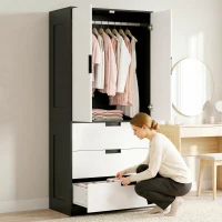 HOMCOM 2 Door Wardrobe, Modern Wardrobe with 3 Drawers and Hanging Rod for Bedroom, Black(m-10)