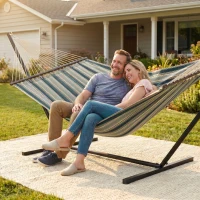 Outsunny Hamac sur pied 353 cm, hamac avec support acier avec coussin amovible et barres d'écartement, vert(m-8)