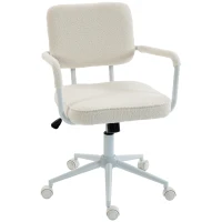 HOMCOM Scaun de birou ergonomic, fotoliu de birou din țesătură bouclette cu înălțime reglabilă, funcție balans, crem(m-8)