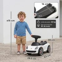 AIYAPLAY Voiture porteur pour enfant Porsche sous licence, véhicule à pousser avec klaxon lumières et bruitage de démarrage, blanc(m-3)
