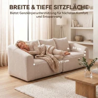 HOMCOM 3-Sitzer Sofa, Chenille Cloud Couch ohne Rahmen, dicke Federkernpolsterung, extra breite Sitzfläche, 3 Kissen, Beige(m-6)