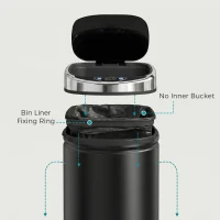 HOMCOM 42L Automatic Motion Sensor Rubbish Bin with Fingerprint Resistant, Stainless Steel, Black(m-6)