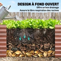 Outsunny Lot de 2 lits de jardin surélevés carrés potagers cadre en acier galvanisé fond ouvert 120 x 60 x 60 cm effet bois marron(m-7)