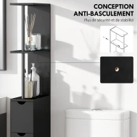 HOMCOM Meuble colonne salle de bain armoire de salle de bain avec tiroirs étagères ouvertes placard 15 x 33 x 136,8 cm noir(m-6)