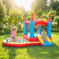 AIYAPLAY Château gonflable avec souffleur, aire de jeux gonflable avec toboggans, trampoline, piscine à balles, multicolore(m-10)
