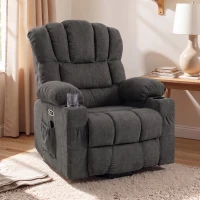 HOMCOM Sillón Relax Reclinable Eléctrico Levanta Personas Masaje Vibratorio y Calor Asiento Ancho USB-C USB-A Bolsillos Negro(m-6)