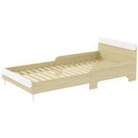 AIYAPLAY Pat pentru Copii 3-10 Ani, Jos, cu Laterale Înălțate, din Lemn, 194,8x103x60,5 cm, Alb și Culoare Lemn(m-12)