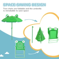 Outsunny Kids Folding Picnic Table Chair Set w/ Parasol, Green(m-4)