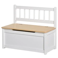 HOMCOM Cassapanca per Bambini 2-5 Anni, 2 in 1 Panca Contenitore in Legno con Schienale e Pistone per Chiusura Sicura, Capacità 40 kg, 60x30x50cm, Bianco e Color Legno(m-11)